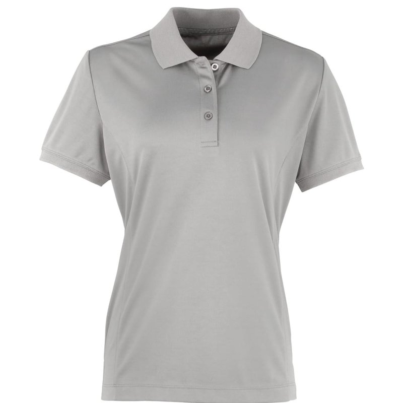 Premier Womens/ladies Coolchecker Short Sleeve Pique Polo T-shirt (silver) In Grey
