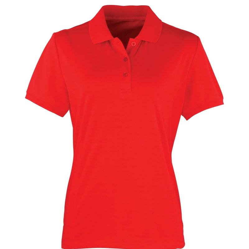 Premier Womens/ladies Coolchecker Short Sleeve Pique Polo T-shirt (strawberry Red)