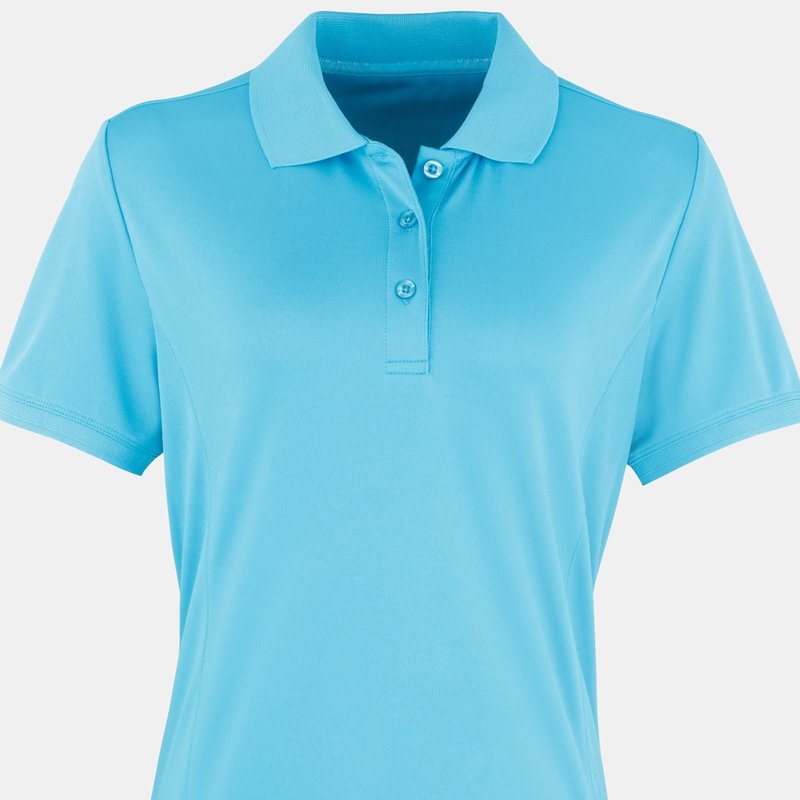 Premier Womens/ladies Coolchecker Short Sleeve Pique Polo T-shirt (turquoise) In Blue