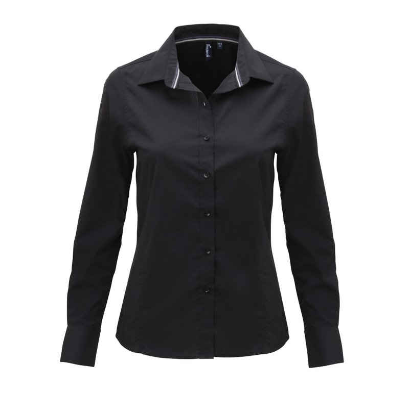 Premier Womens/ladies Long Sleeve Fitted Friday Shirt (black)