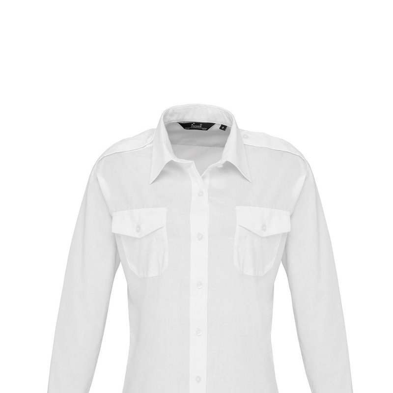Premier Womens/ladies Long Sleeve Pilot Shirt (white)