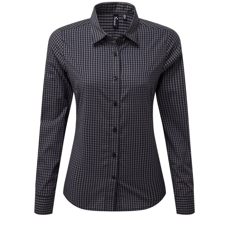 Premier Womens/ladies Maxton Check Long Sleeve Shirt (steel/black)