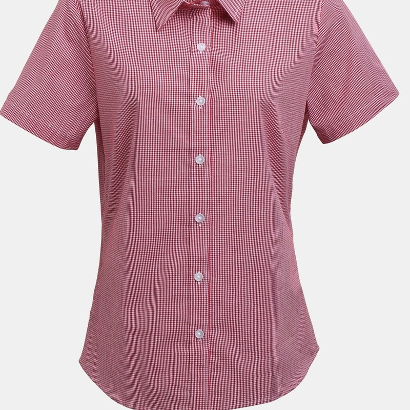 Premier Womens/ladies Microcheck Short Sleeve Cotton Shirt (red/white)