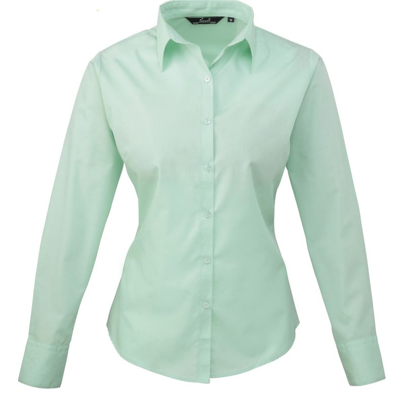 Premier Womens/ladies Poplin Long Sleeve Blouse / Plain Work Shirt (aqua) In Blue
