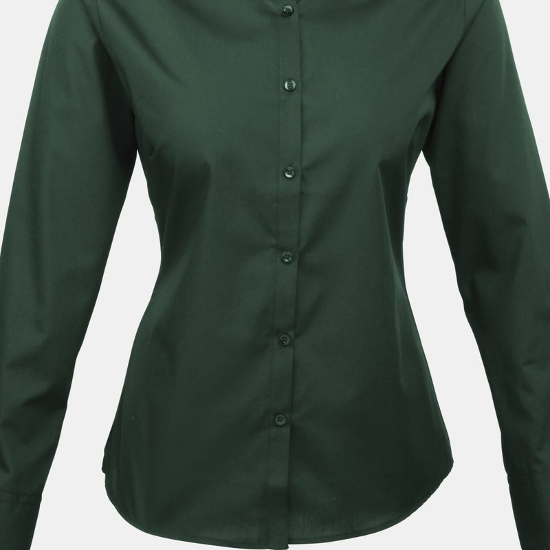 Premier Womens/ladies Poplin Long Sleeve Blouse / Plain Work Shirt (bottle) In Green