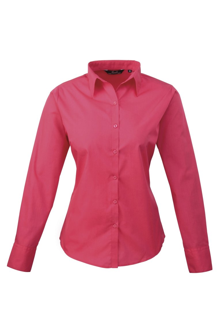 Hot Pink Premier Womens/Ladies Poplin Long Sleeve Blouse 10 Plain Work Shirt