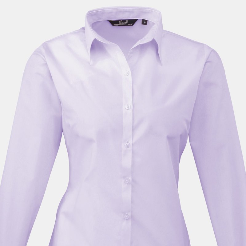 Premier Womens/ladies Poplin Long Sleeve Blouse / Plain Work Shirt (lilac) In Purple