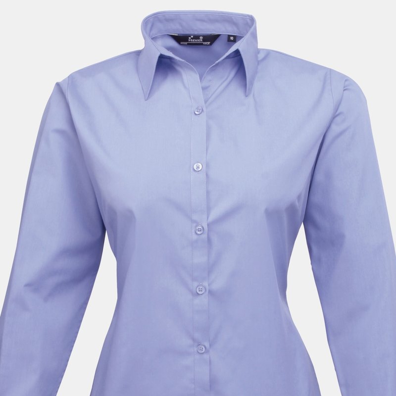 Premier Womens/ladies Poplin Long Sleeve Blouse / Plain Work Shirt (mid Blue)