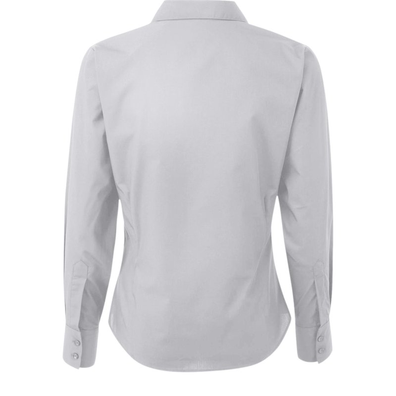 Shop Premier Womens/ladies Poplin Long Sleeve Blouse / Plain Work Shirt (silver) In Grey