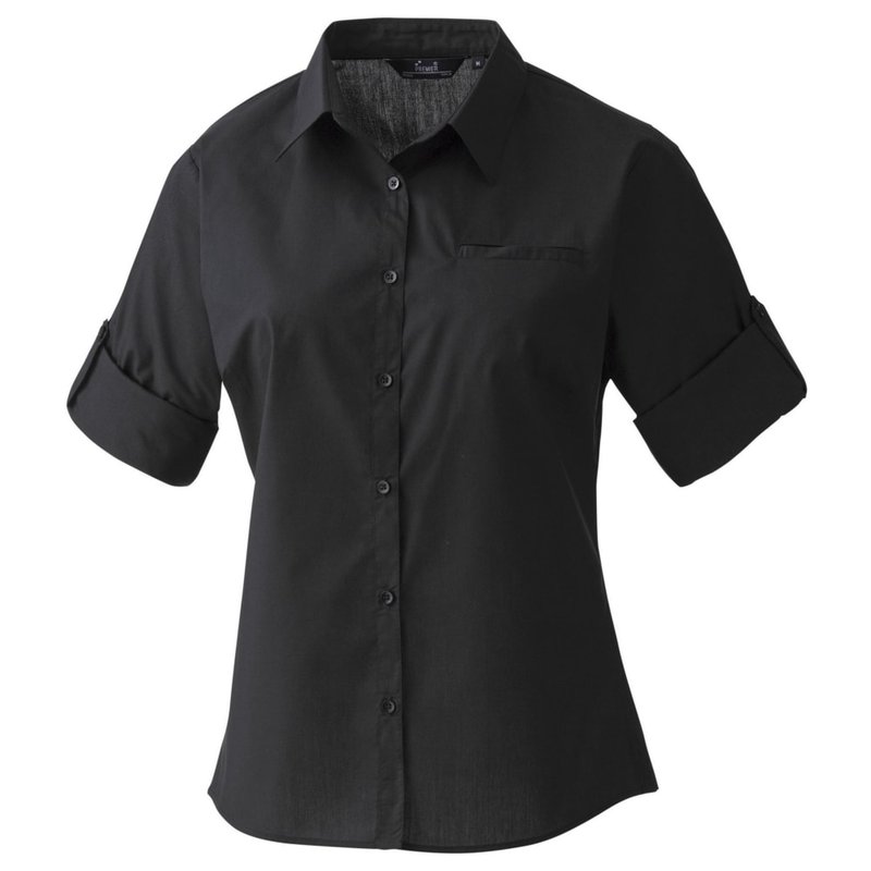 Premier Womens/ladies “roll Sleeve” Poplin Shirt (black)