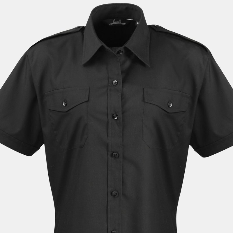 Premier Womens/ladies Short Sleeve Pilot Blouse/plain Work Shirt (black)