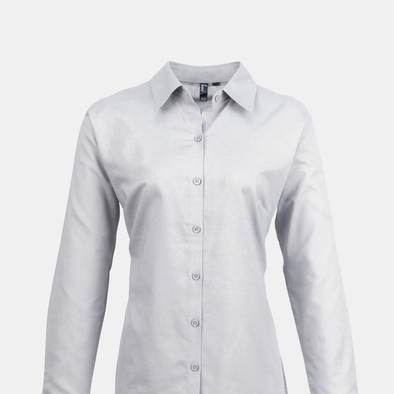 Premier Womens/ladies Signature Oxford Long Sleeve Work Shirt (silver) In Grey