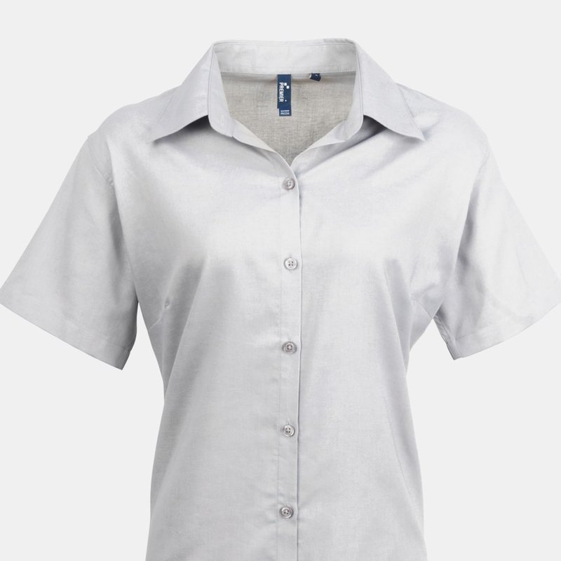 Premier Womens/ladies Signature Oxford Short Sleeve Work Shirt (silver) In Grey