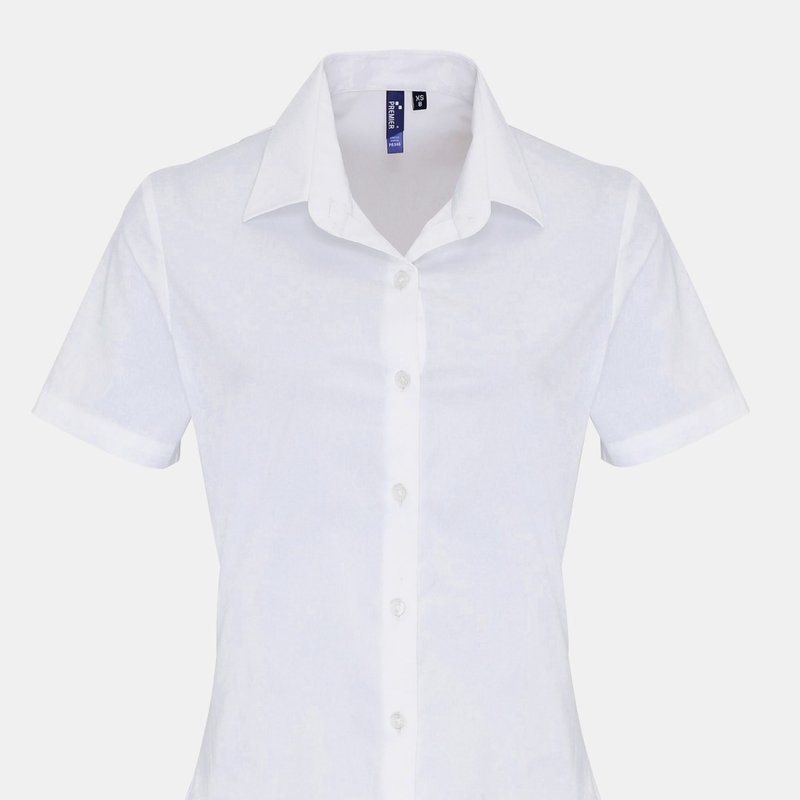 Premier Womens/ladies Stretch Fit Poplin Short Sleeve Blouse (white)