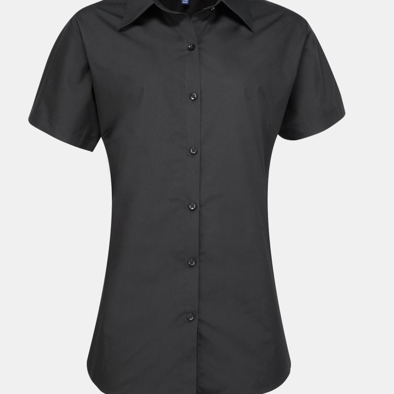 Premier Womens/ladies Supreme Heavy Poplin Short Sleeve Work Shirt (black)