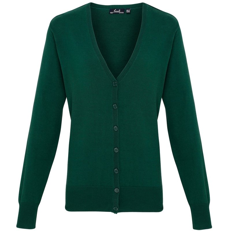 Premier Womens/ladies Button Through Long Sleeve V-neck Knitted Cardigan In Green