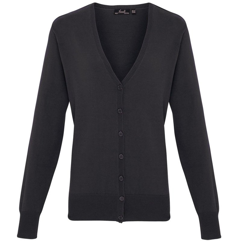 Premier Womens/ladies Button Through Long Sleeve V-neck Knitted Cardigan In Grey