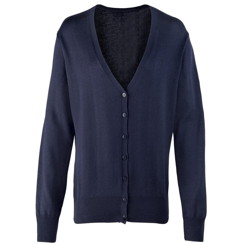 Premier Womens/ladies Button Through Long Sleeve V-neck Knitted Cardigan In Blue