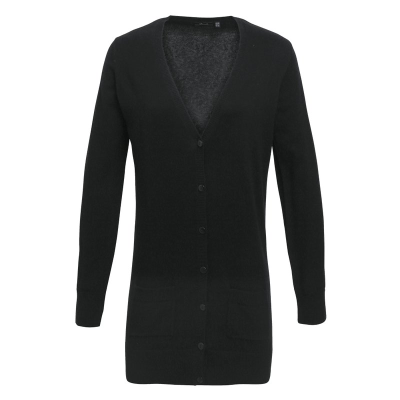 Premier Womens/ladies Longline V Neck Knitted Cardigan In Black