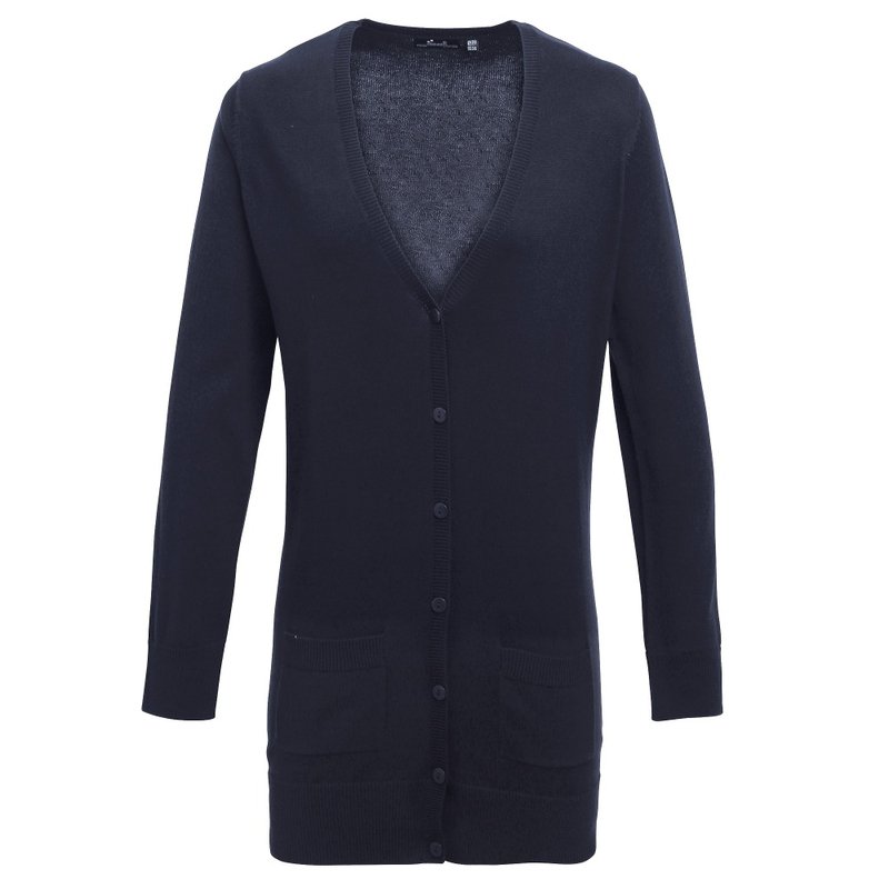 Premier Womens/ladies Longline V Neck Knitted Cardigan In Blue
