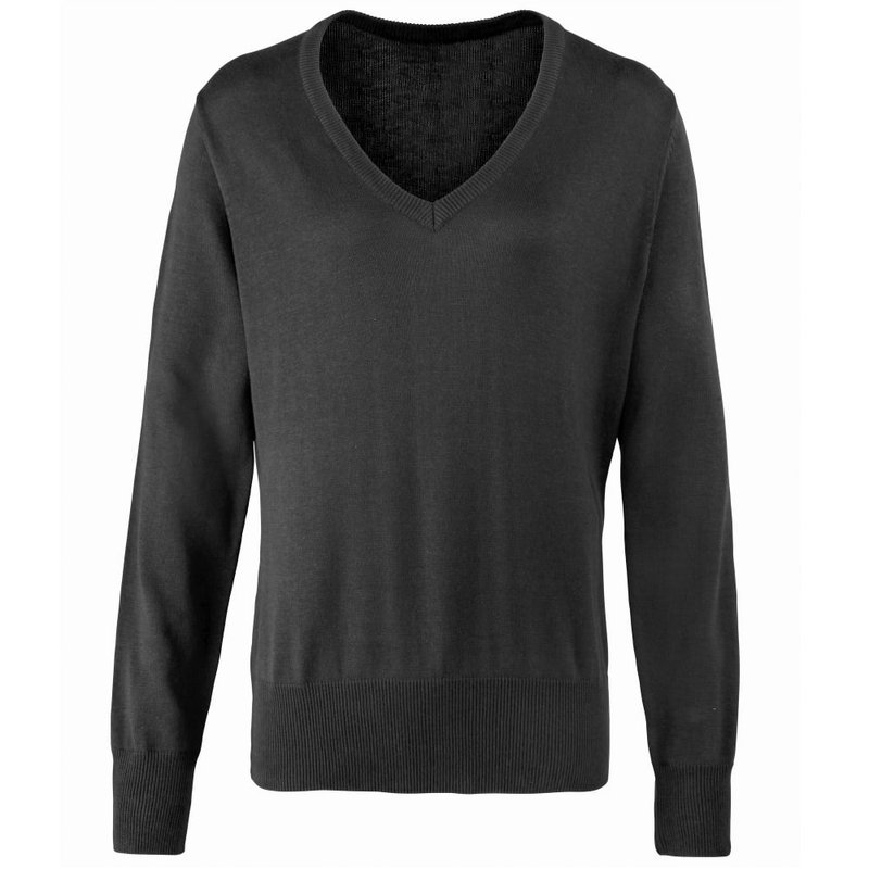 Premier Womens/ladies V-neck Knitted Sweater / Top In Grey