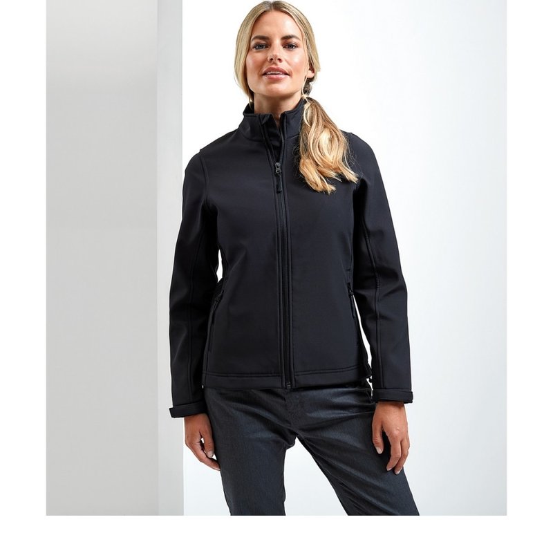 Premier Womens/ladies Windchecker Recycled Printable Soft Shell Jacket In Black