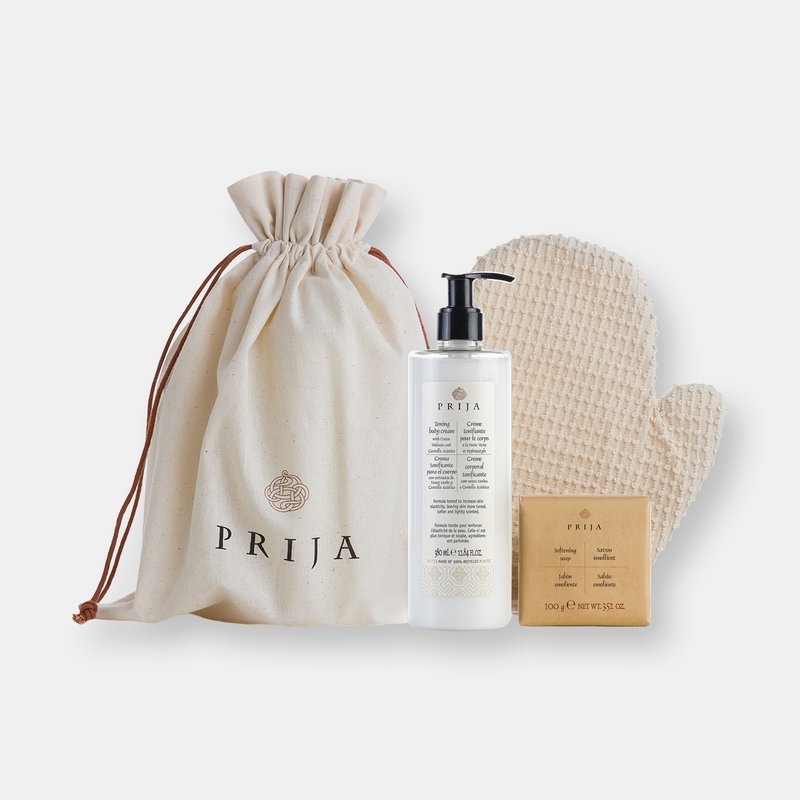 Prija Body Toning Gift Box (body Cream, Soap, Bath Glove) In Brown