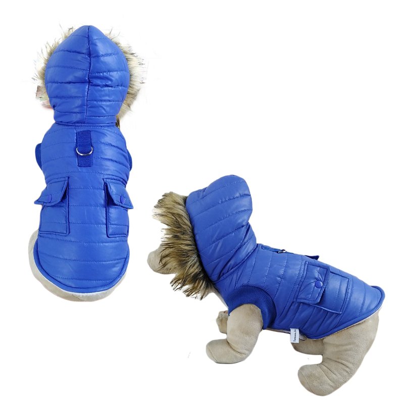 Primeware Inc. Parka Fleece Lined Dog Jacket With Leash Ring In Blue
