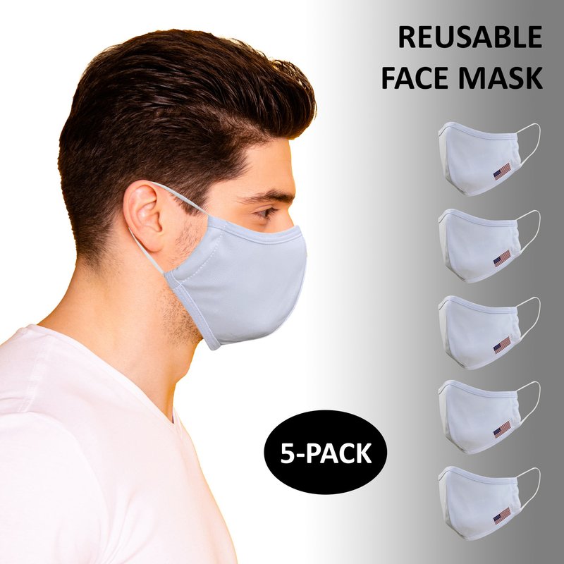 Primeware Inc. Reusable Plain Face Mask For Adults (5-pack) In Grey