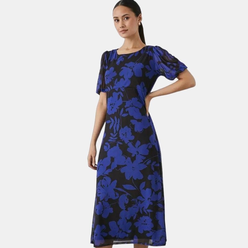 Principles Womens/ladies Floral Mesh Midi Dress In Blue