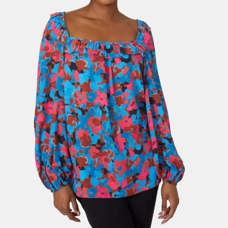Principles Womens/ladies Printed Frill Detail Blouse In Blue
