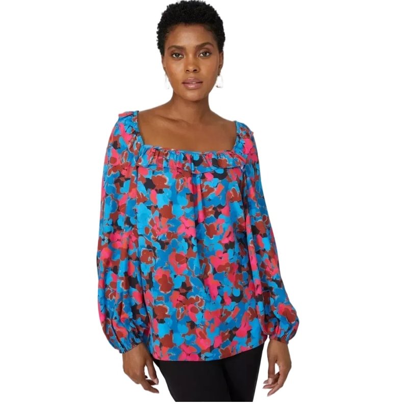 Principles Womens/ladies Printed Frill Detail Blouse In Blue