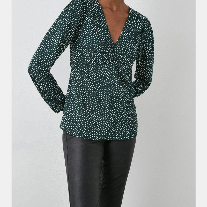 Principles Womens/ladies Spotted Ruched Front Top In Green