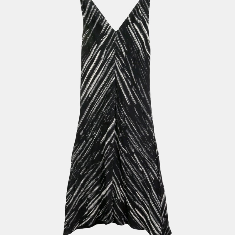 Proenza Schouler Women's Black / White Diagonal Stripe Printed Georgette Sleeveless Knot Sleeve Dres