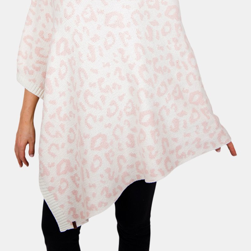 Pudus Faux Cashmere Poncho | Cheetah Pink Dogwood In White