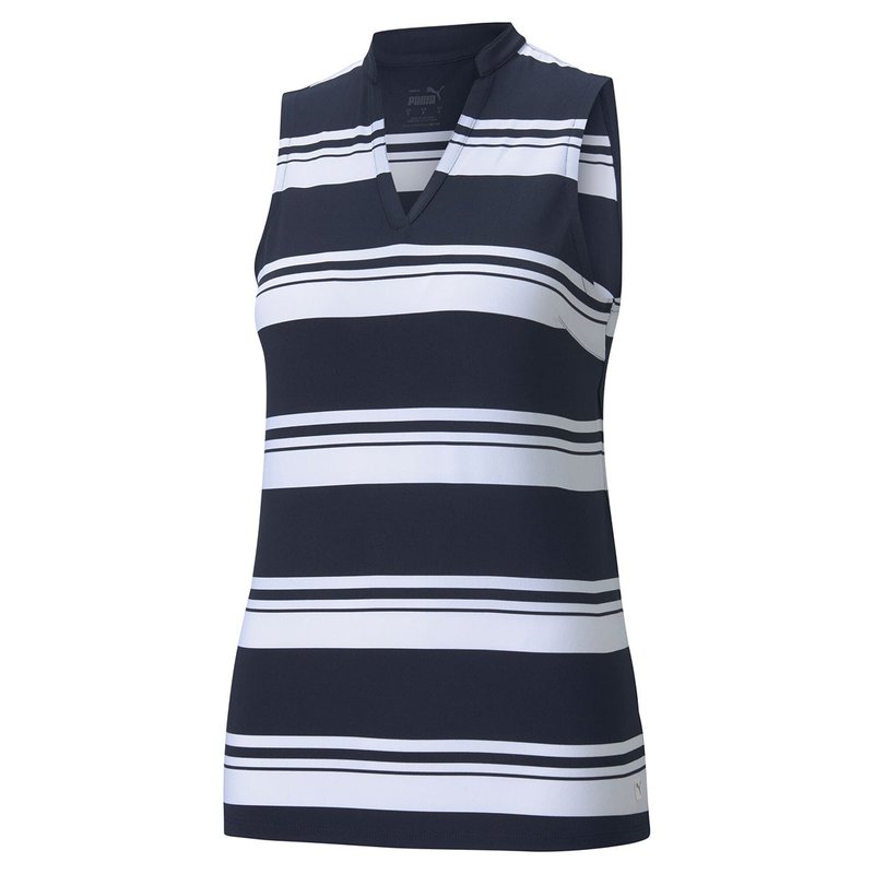 Shop Puma Women's Cloudspun Valley Stripe Sleeveless Polo In Blue