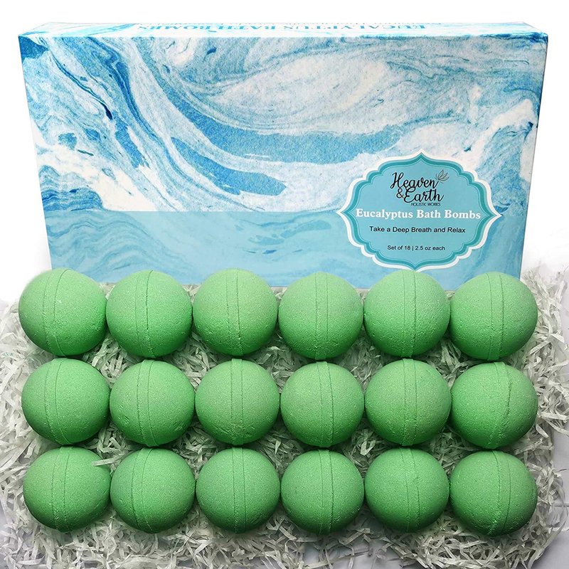 Pure Parker Bath Bomb Gift Sets For Men. 18 Therapeutic Eucalyptus Bath Bombs For Sore Muscles. Best In Green