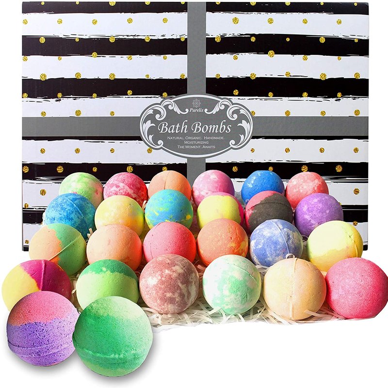 Pure Parker Bath Bombs Gift Set For Women And Men. 24 Luxury Bath Bombs Individually Wrapped Bulk Bo