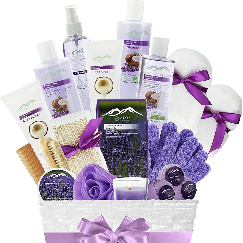 Pure Parker Lavender Coconut Milk Spa Gift Basket For Women! Bath And Body Gift Basket. Natural & Ho In Purple