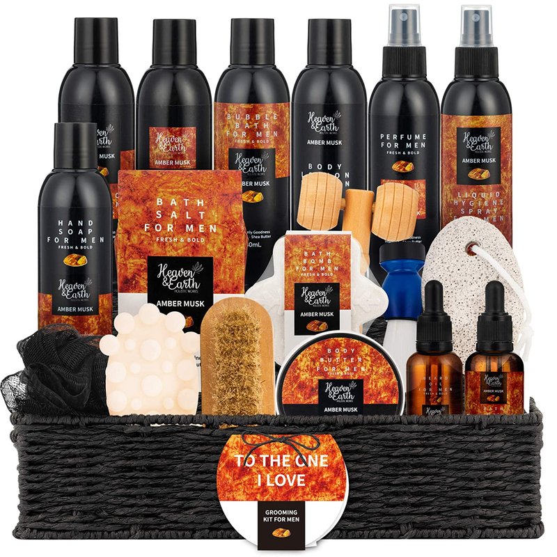 Pure Parker Men's Amber Musk Grooming Kit Luxury Bath And Body Gifts Spa Basket