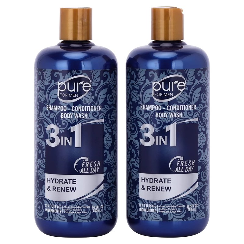 Pure Parker Men's Body Wash, Shampoo Conditioner Combo. Best 3 In 1 Shower Gel