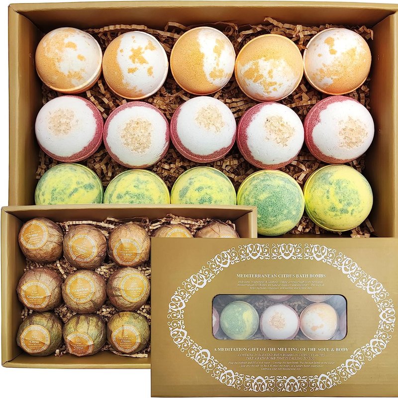 Purelis Citrus Bath Bombs 15-piece Gift Set Natural With Essential Oils In White
