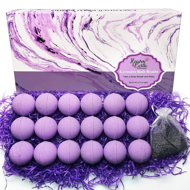 Purelis Lavender 18-piece Bath Bombs Gift Set, Natural, For Men And Women In Purple
