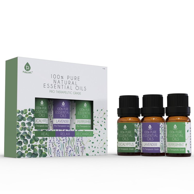 Pursonic 3 Pack Of 100% Pure Essential Oils (eucalyptus, Lavender & Peppermint)