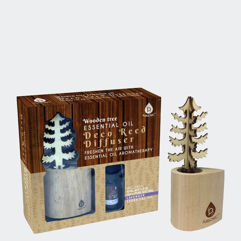 Pursonic 3d Wooden Standard Tree Reed Diffuser With Lavender Essential Oil In Brown