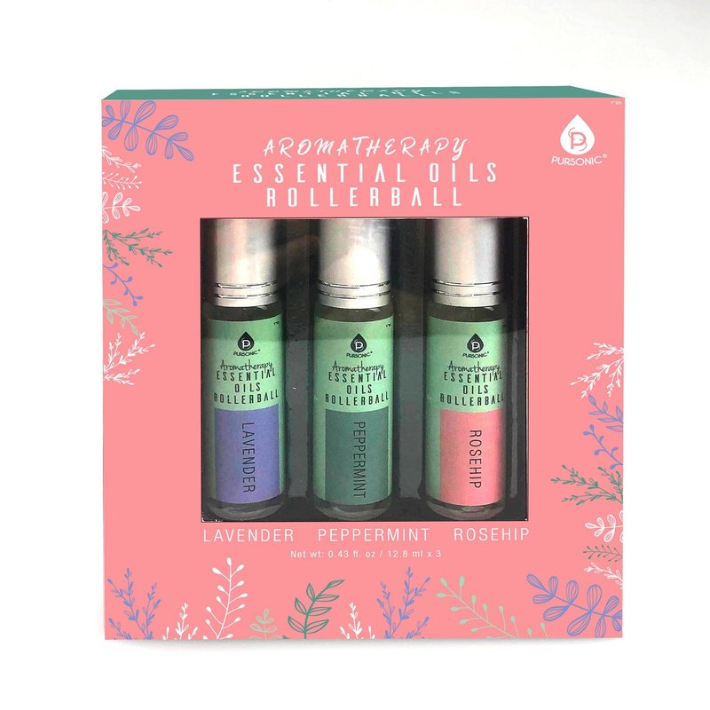 Pursonic Aromatherapy Essential Oil Rollerballs (lavender, Peppermint, Rosehip)