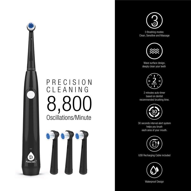 Pursonic Usb Rechargeable Rotary Toothbrush In Black