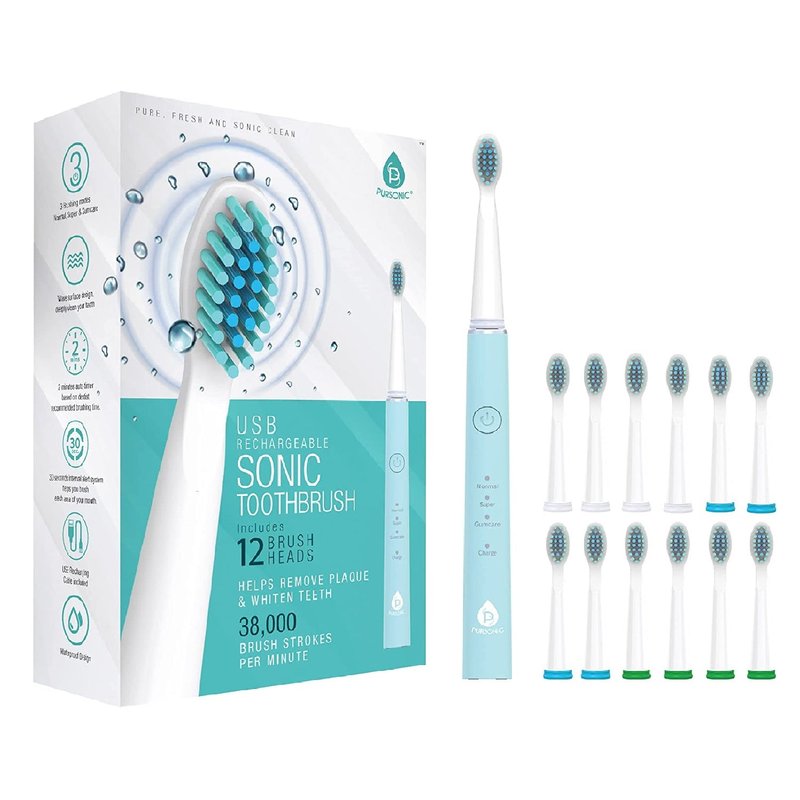 Pursonic Usb Rechargeable Sonic Toothbrush With 12 Brush Heads In Green