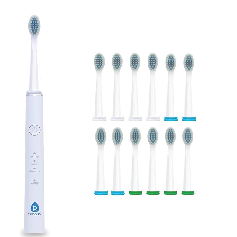 Pursonic Usb Rechargeable Sonic Toothbrush With 12 Brush Heads In White