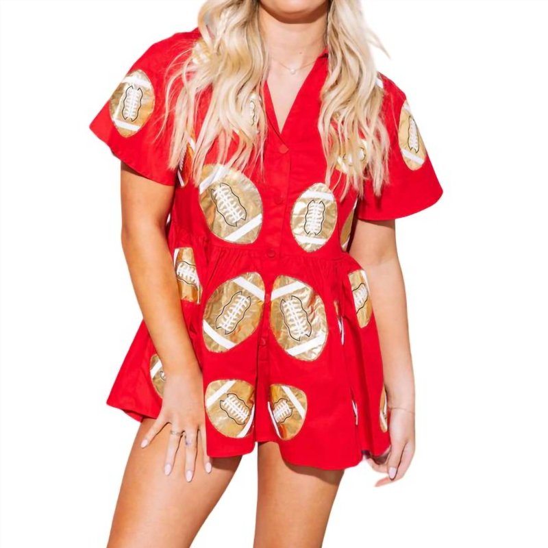 Queen Of Sparkles Football Romper In Red